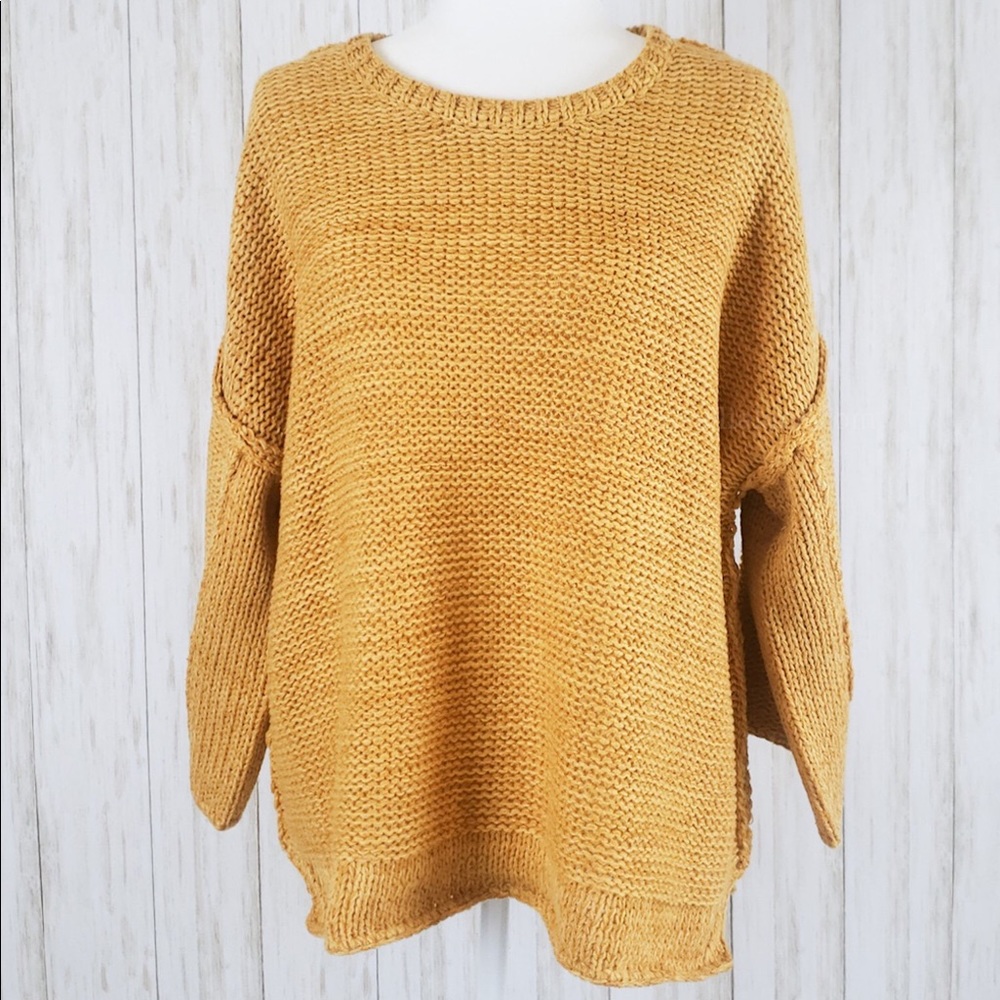 Mustard Casual Wide Sleeve Sweater